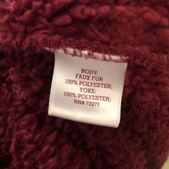 SO Women’s XS Sherpa Zip-Up Jacket – Maroon Fuzzy Hooded Coat with Pockets - Picture 5 of 8
